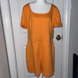 COPY - NY&Company Women's Scoop Neck Puff Sleeve Romper Orange Size Large